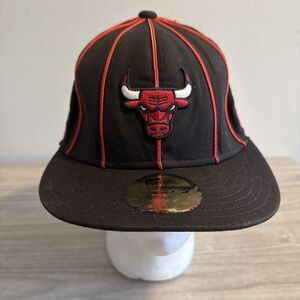 New Era Fitted Hat 5950 Black Red‎ Stripped Chicago Bulls NBA 7 3/8